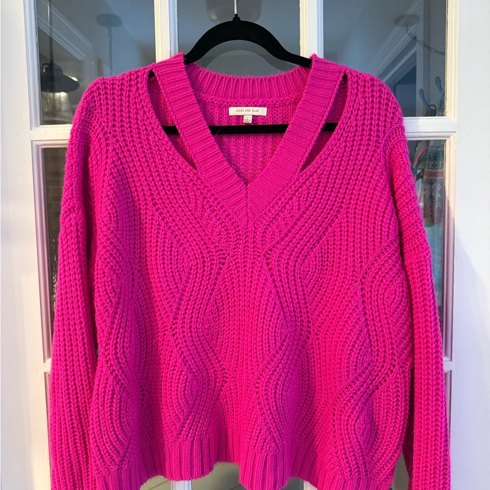 Skies Are Blue Vivid Pink V-Neck Sweater